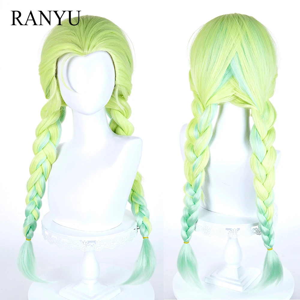

Желто-зеленый Ombre Аквамарин Длинные прямые синтетические парики Двойные плетеные аниме-игры Косплей Пушистый парик для повседневной вечеринки