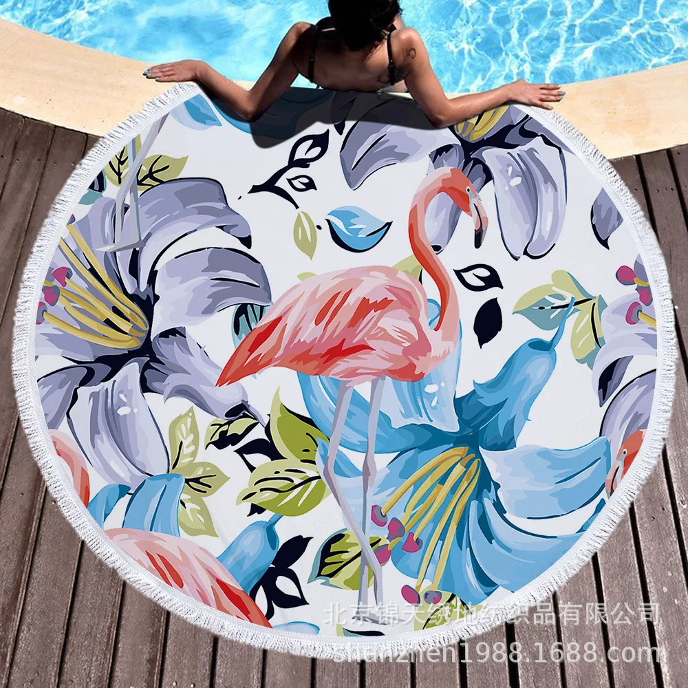 

150cm Flamingo Tropical Beach Bath Towel Round Sea Blanket Seaside Yoga Carpet Picnic Mat Absorbent Manteau Cover Cloak