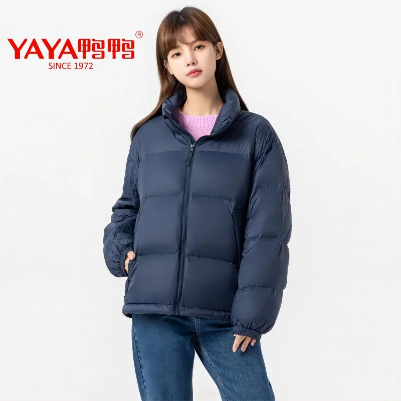 YAYA 2023 Women Winter Duck Down Jacket Casual Loose Stand-Up Collar Coat Light Easy Clothes Waterproof Windproof Warm Outwear