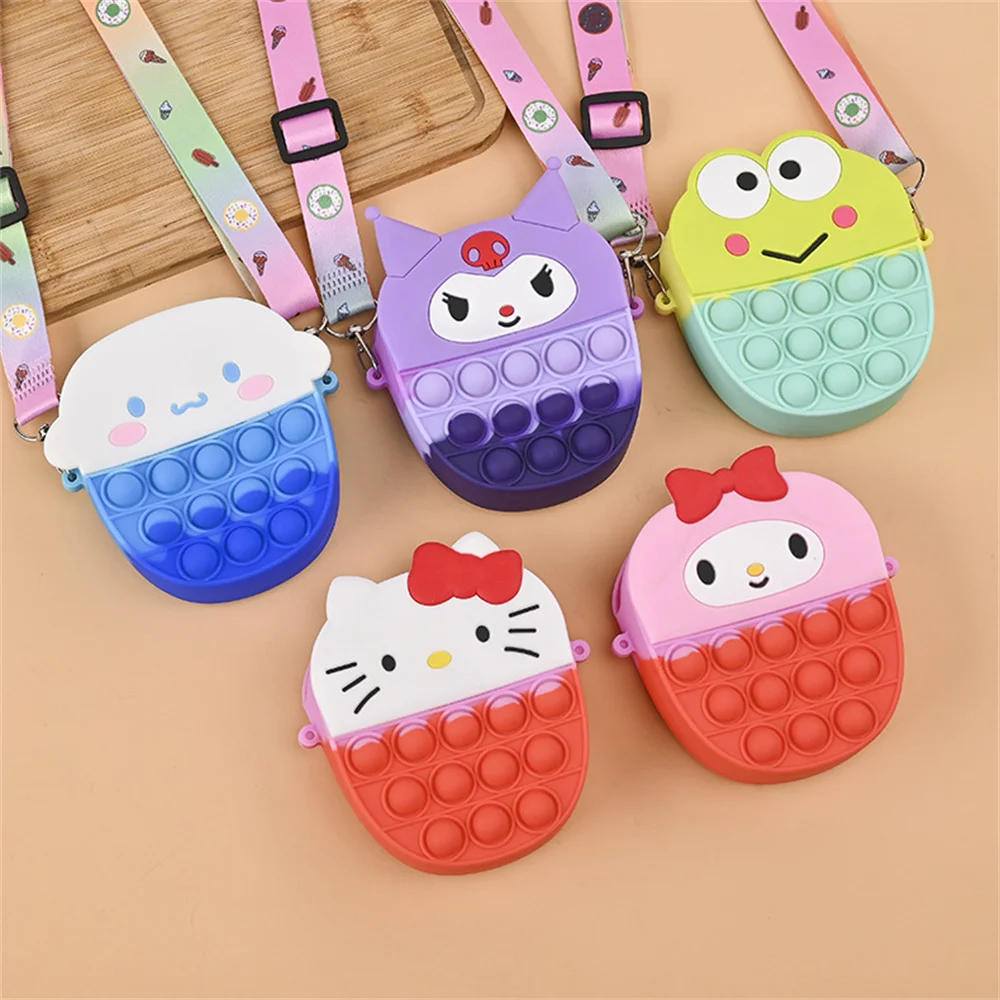 Sanrio Pop Silicone Bubble Purse Bag Hello Kitty Melody Antistress Toys Reliver Autism Handbag Coin Pouch Wallet Kids Gifts