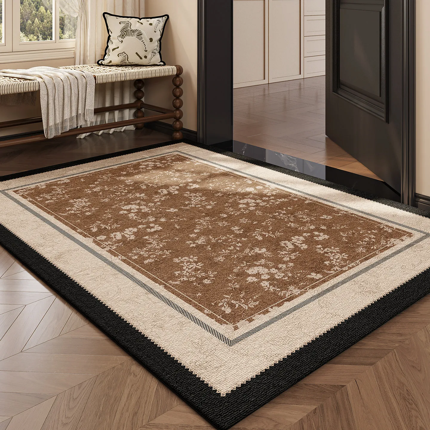 French Style Anti Slip Circular Pile Door Mat Entrance Door Rug Wash Free Wipeable Large Floor Carpet For Living Room Entryway