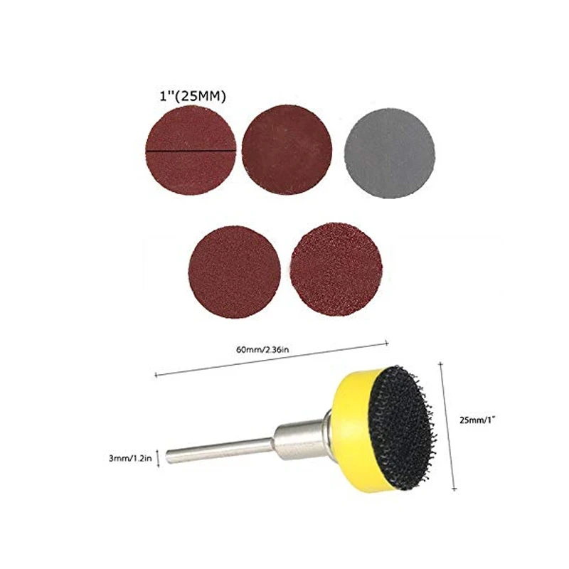 101 ชิ้น 25 มิลลิเมตร 1 นิ้วแผ่นขัดแผ่นขัดกระดาษขัด 1 นิ้ว Abrasive Polishing Pad 1/8 "Shank สําหรับเครื่องมือ Dremel