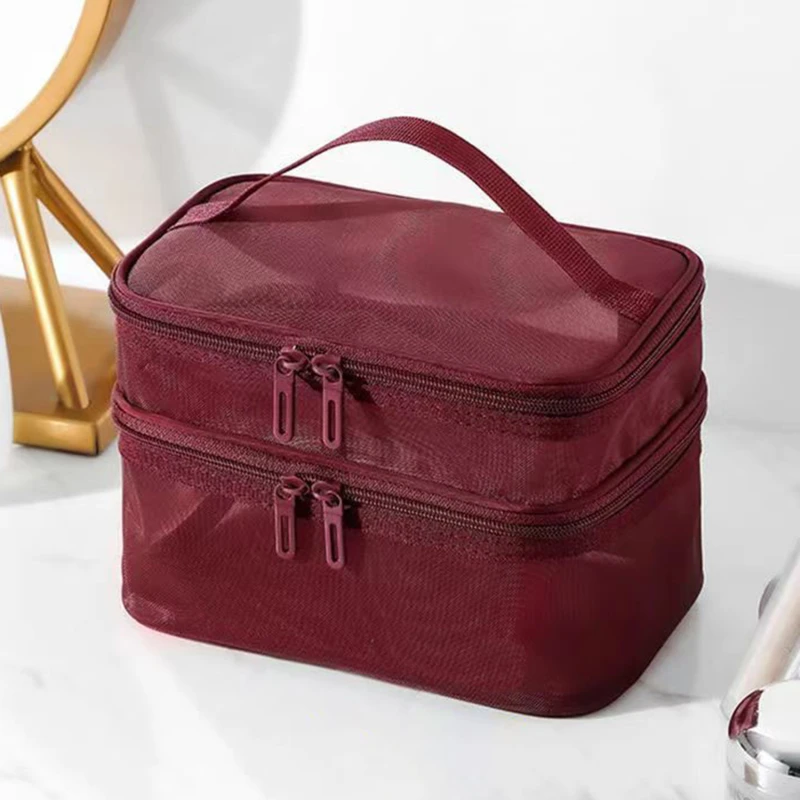 Borsa per il trucco Borsa da viaggio multifunzionale per esterni di grande capacità, pratica e alla moda, portatile, in rete, per lavare i cosmetici