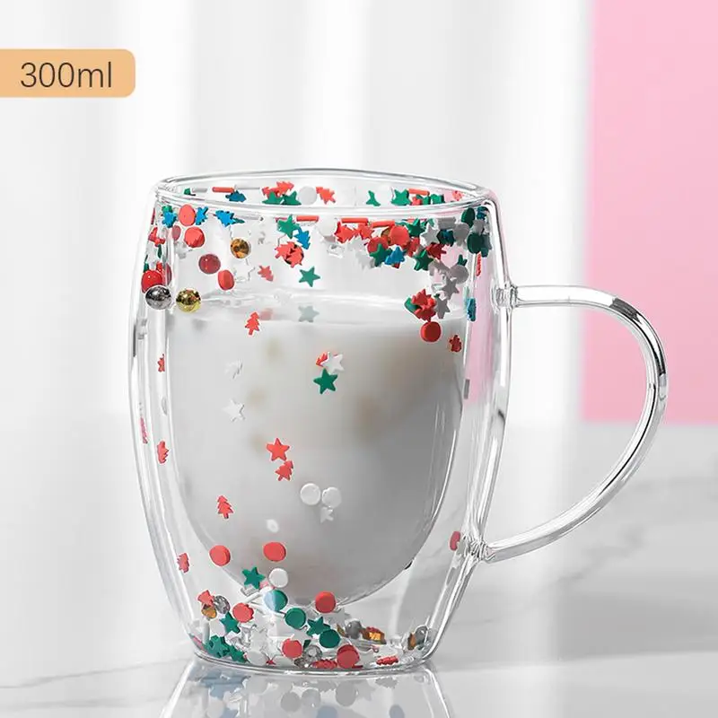 Double Walled Glass Cup Aesthetic Clear Insulated Glass Coffee Mug High Borosilicate Glass Mug Beer Juice Coffee Water Cup 300ml