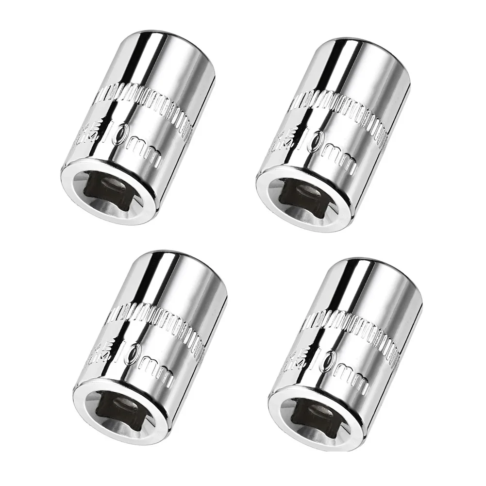 4pcs 1/4-inch Drive 6-Point Socket 10mm Shallow Socket Chrome Vanadium Steel DIY Automotive Household Repairs Tool