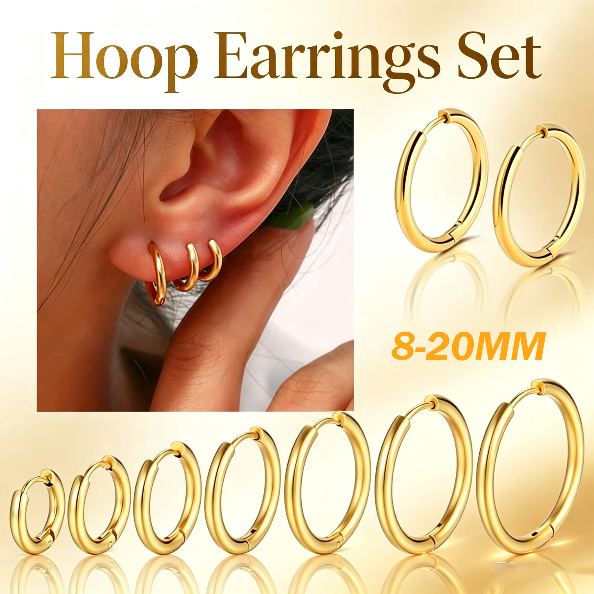 Stainless Steel Huggie Hoop Earrings 1Pair 2.5mm Thick Round Ear Buckle Classic Hip Hop Daily Jewelry For Women Men