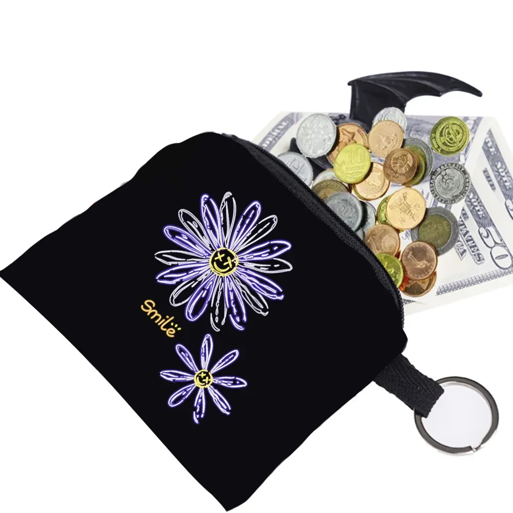 

Unisex Canvas Coin Purse Print Daisy Pattern Coin Money Card Holder Wallet Keyring Case Organizer Key Pouch for Kid Girl Gift