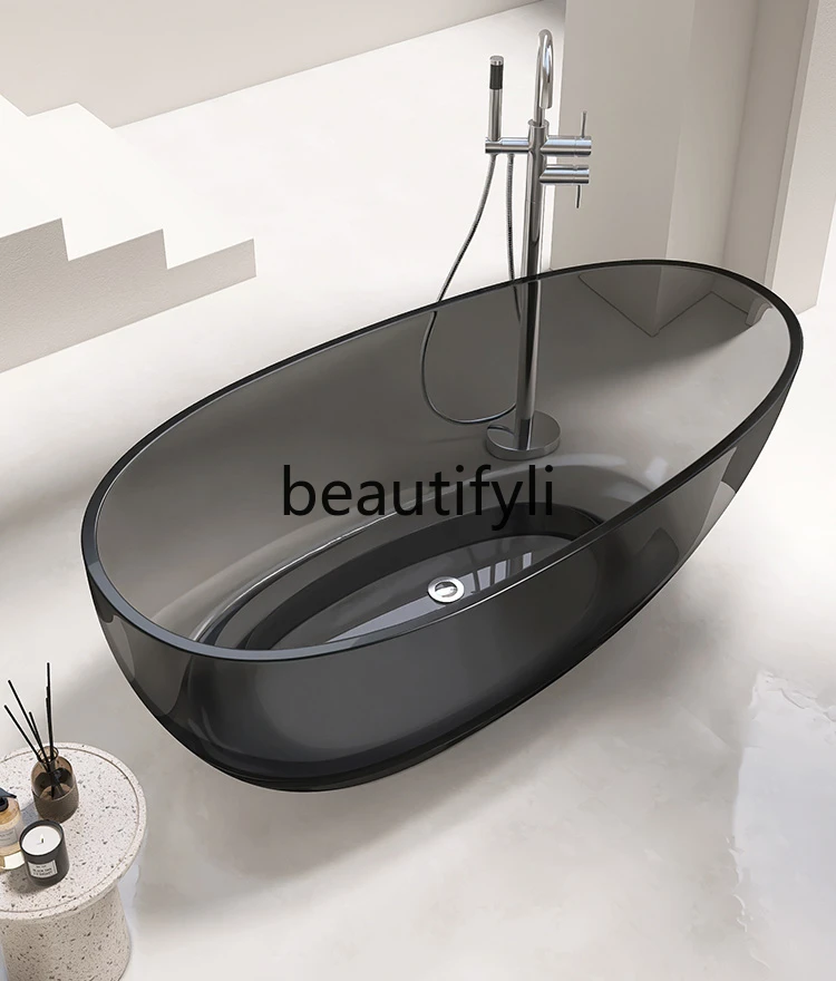 Transparent bathtub oval artificial stone colored resin polymer home hotel homestay integrated cylinder