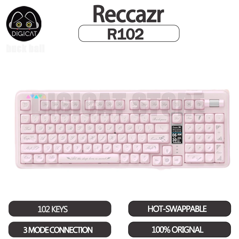 

Reccazr R102 Mechanical Keyboard With Screen 3mode USB/2.4g/Bluetooth Wireless Keyboard 102 Keys Hot Swap Custom Gamer Keyboard