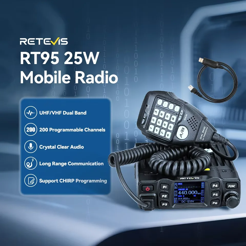 Retevis RT95 Mobilne radio krótkofalowe Dwukierunkowe radio samochodowe VHF UHF Dwuzakresowa stacja radiowa Transceiver Stacja bazowa na kemping