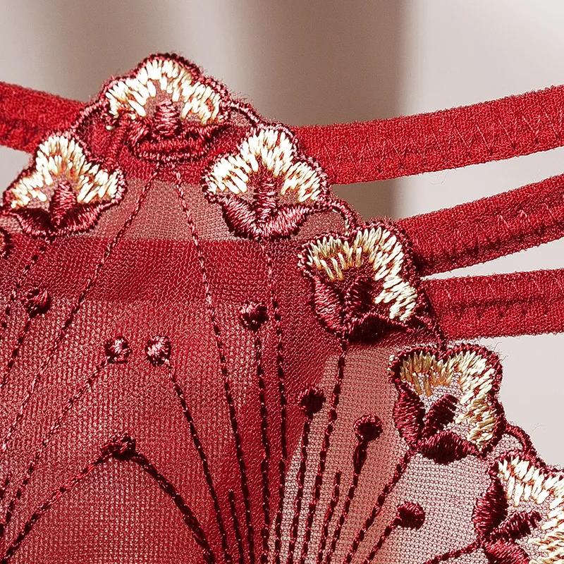 Japanese thong women's light sensitive and beautiful embroidery perspective tempting bikini women's underwear ultra-thin design