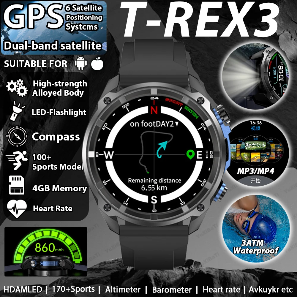 

Новинка 2025 года, уличные военные GPS-спортивные умные часы для мужчин, встроенный двухдиапазонный компас GNSS, альтиметр, 3 атм, умные часы с Bluetooth-вызовом