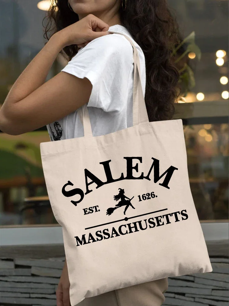 Salem Massachusetts Tote Bags Crewneck Halloween  Bags on Natural Color Gildan Hocus Pocus Women's Handbags Comfort Colours Bags