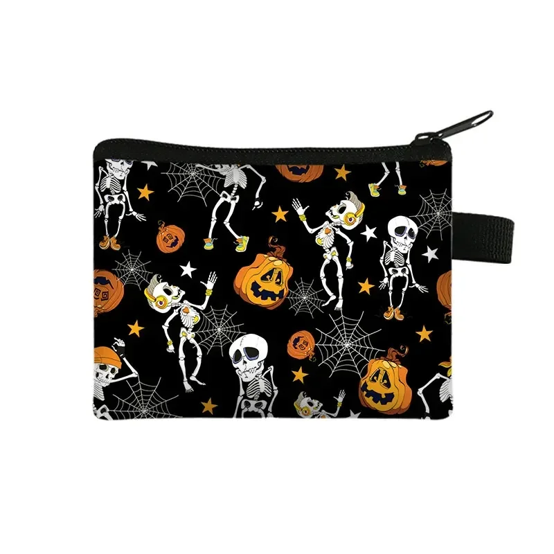 Vampire Spider Skull Cat Bat Pumpkin Print Coin Purse Women Earphone ID Credit Card Coin Bags Gothic Small Wallet Halloween Bags