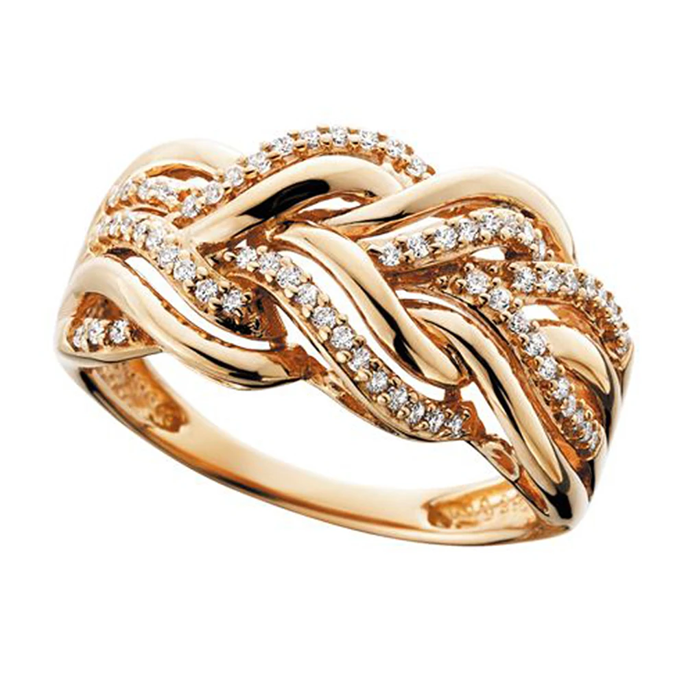 Huitan Neu gestaltete Twist Design Gold Farbe Eheringe für Frauen gepflastert weiß CZ Mode Ring Verlobungsringe Schmuck 2022