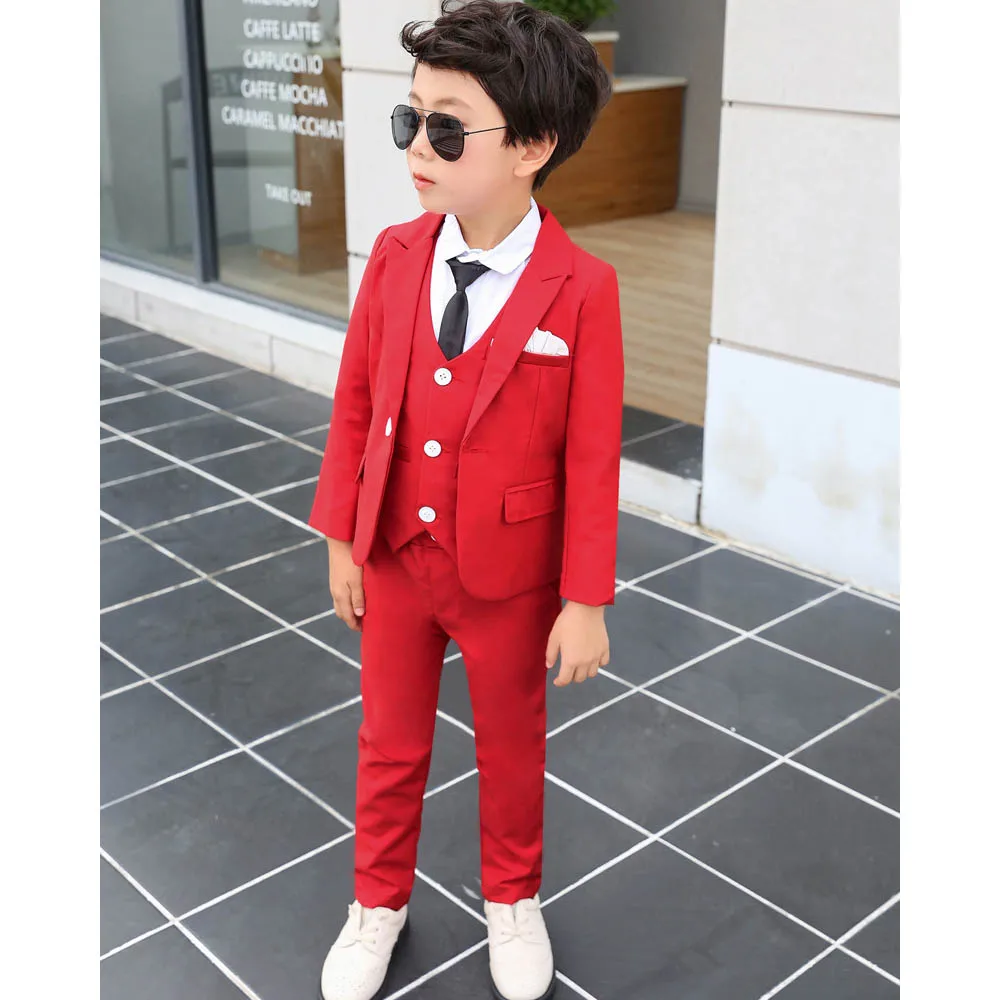 Red Kids Clothes Fashion One Button Solid Color Slim Children's Clothing High Quality Casual Daily Formal Suits for Boy 3 Piece
