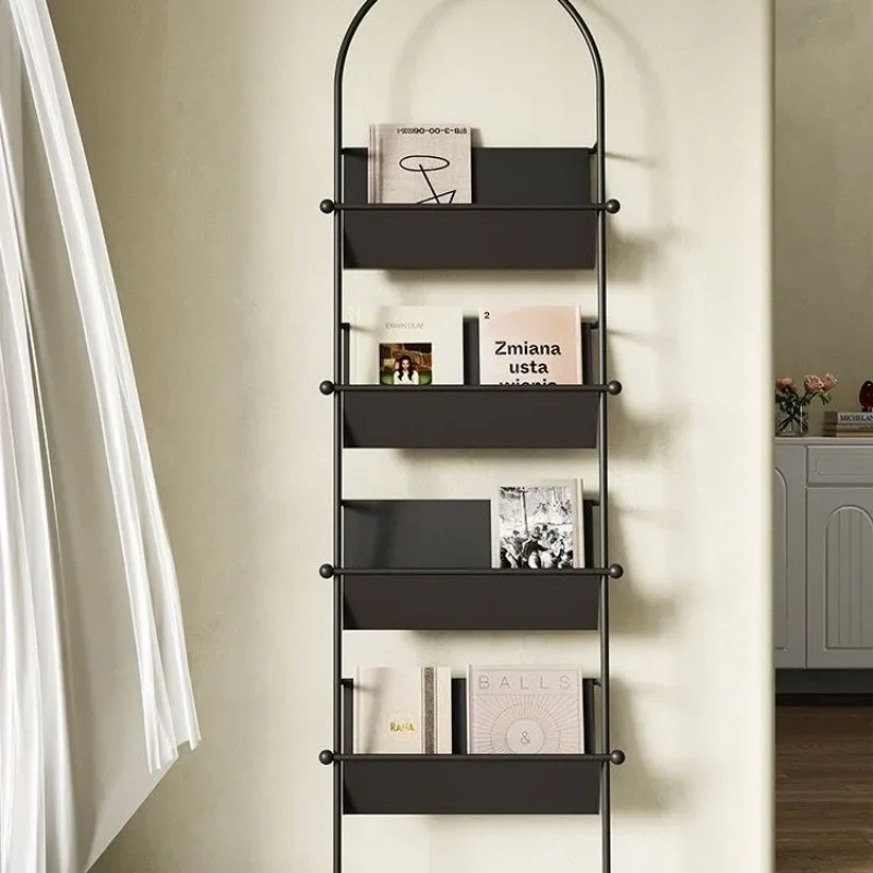 Living Room Iron Art Magazine Rack by The Wall Black Ancient Finish Large Capacity Book Shelf for Office Newspaper Display