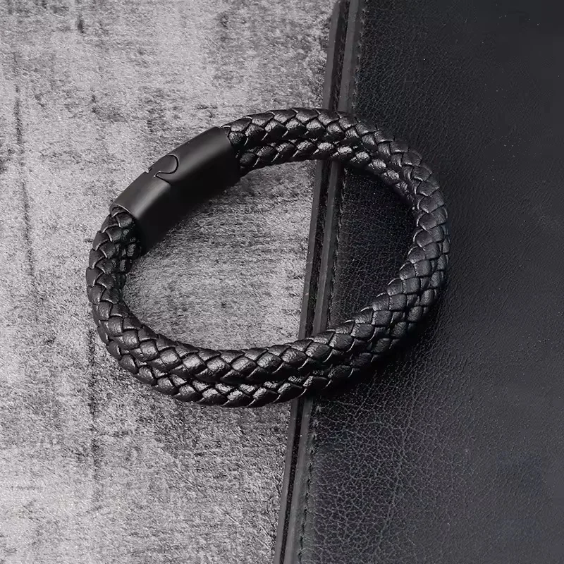 Handgewebtes Lederarmband für Herren | Klassisches Doppelschicht-Armband für Herren | Freizeit- und Businesskleidung | Ideales Geschenk für Ihn – Detail 3