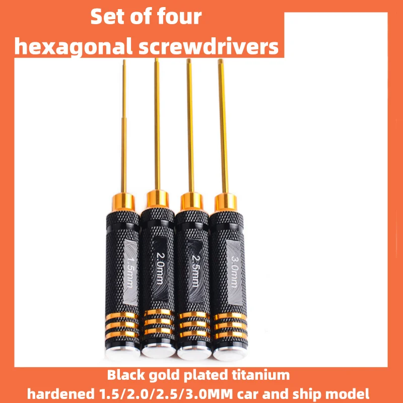 

Black Gold Plated Titanium Hardened Hexagonal Screwdriver Set Of Four, 1.5/2.0/2.5/3.0mm Vehicle And Ship Model Tools