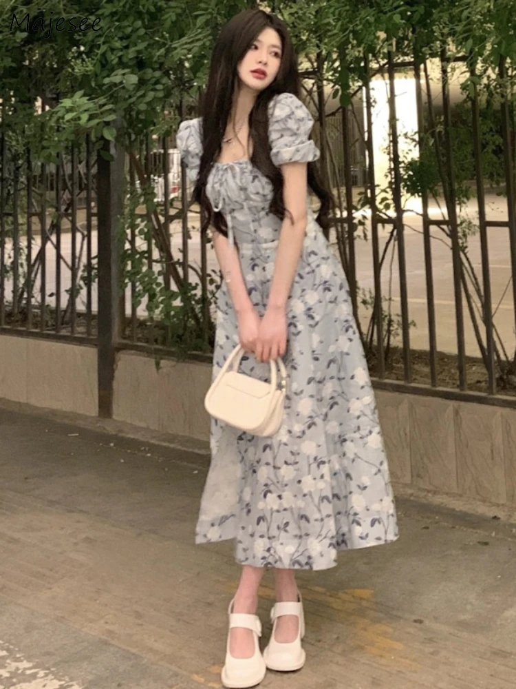 

Floral Dresses for Women Defined Waist Side-slit Popular Sweet Lovely Girls Korean Fashion Elegant Tender Summer Vestidos Ins