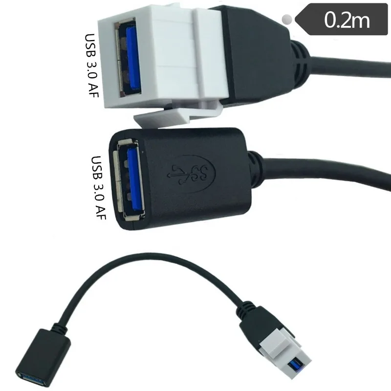 Cabeza hembra USB3.0 con panel de hebilla cable hembra enchufe de pared USB cable de panel en línea USB3.0 con toma de cable