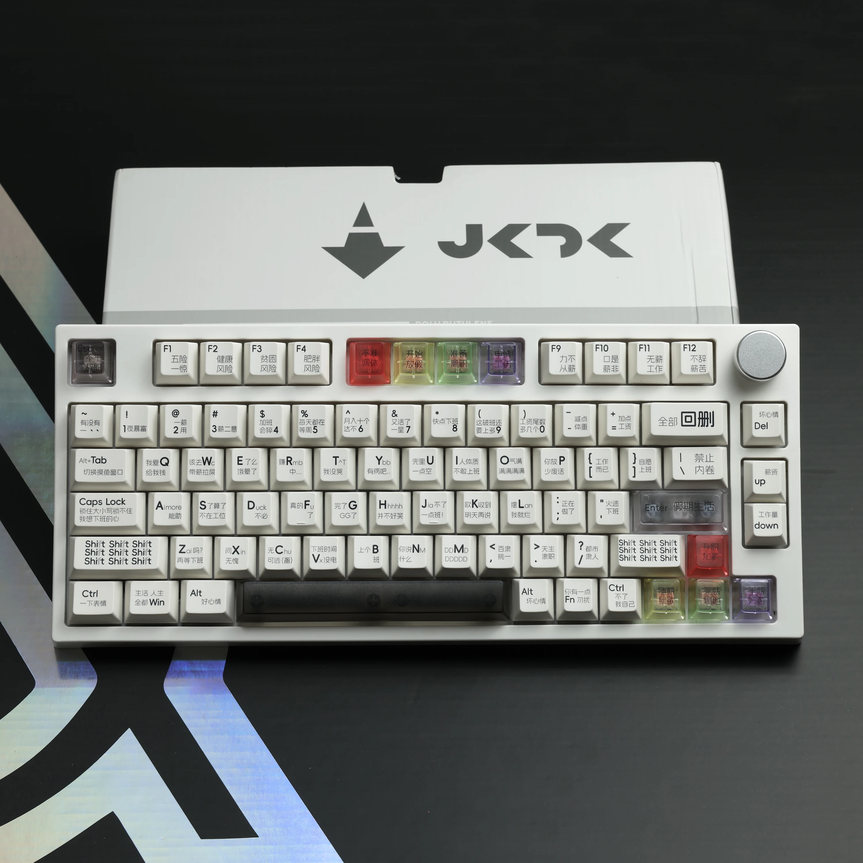

JKDK Premium PBT Keycaps - Sublimation Cherry Profile, White/Black, MX-Compatible, Chinese Characters, Durable, Ergonomic Design