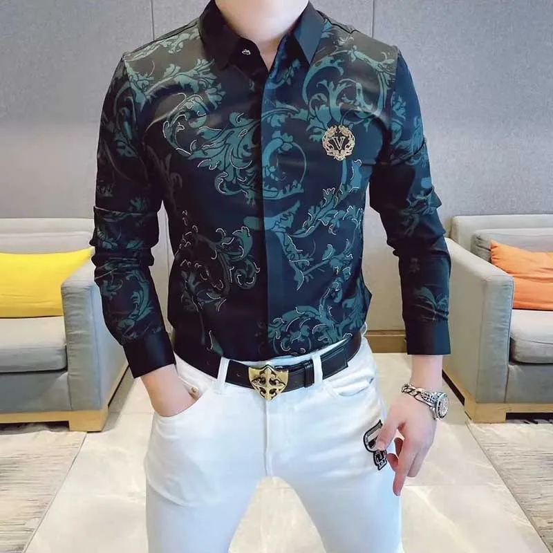 Fashion Lapel Button Printed Diamonds Shirts Men's Clothing 2024 Spring New Loose Long Sleeve Casual Tops Korean Shirts