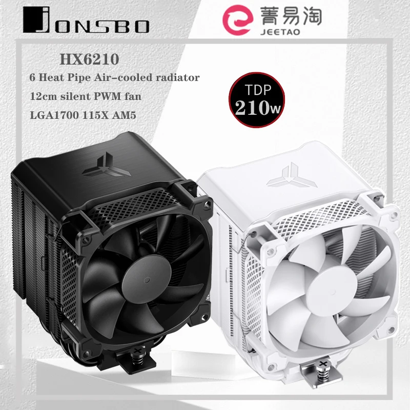 Jonsbo HX6210 CPU Làm Mát Không Khí Tản Nhiệt Đen/Trắng 6 Ống Nhiệt PWM Điều Khiển Nhiệt Độ Im Lặng Tản Nhiệt Hỗ Trợ Socket LGA 1700 115X AM4