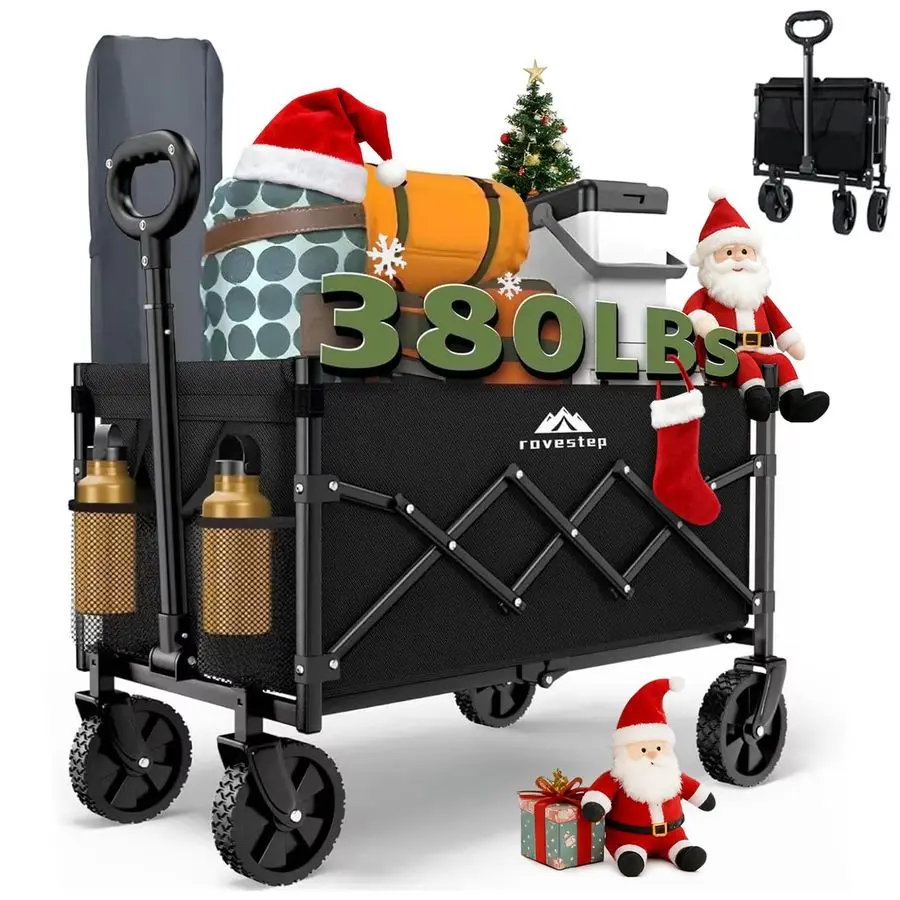 

Collapsible Folding Wagon Heavy Duty Utility Cart, 65L Capacity, 380 lbs Load, AllTerrain Wheels, Compact Fold for Camping, Gard
