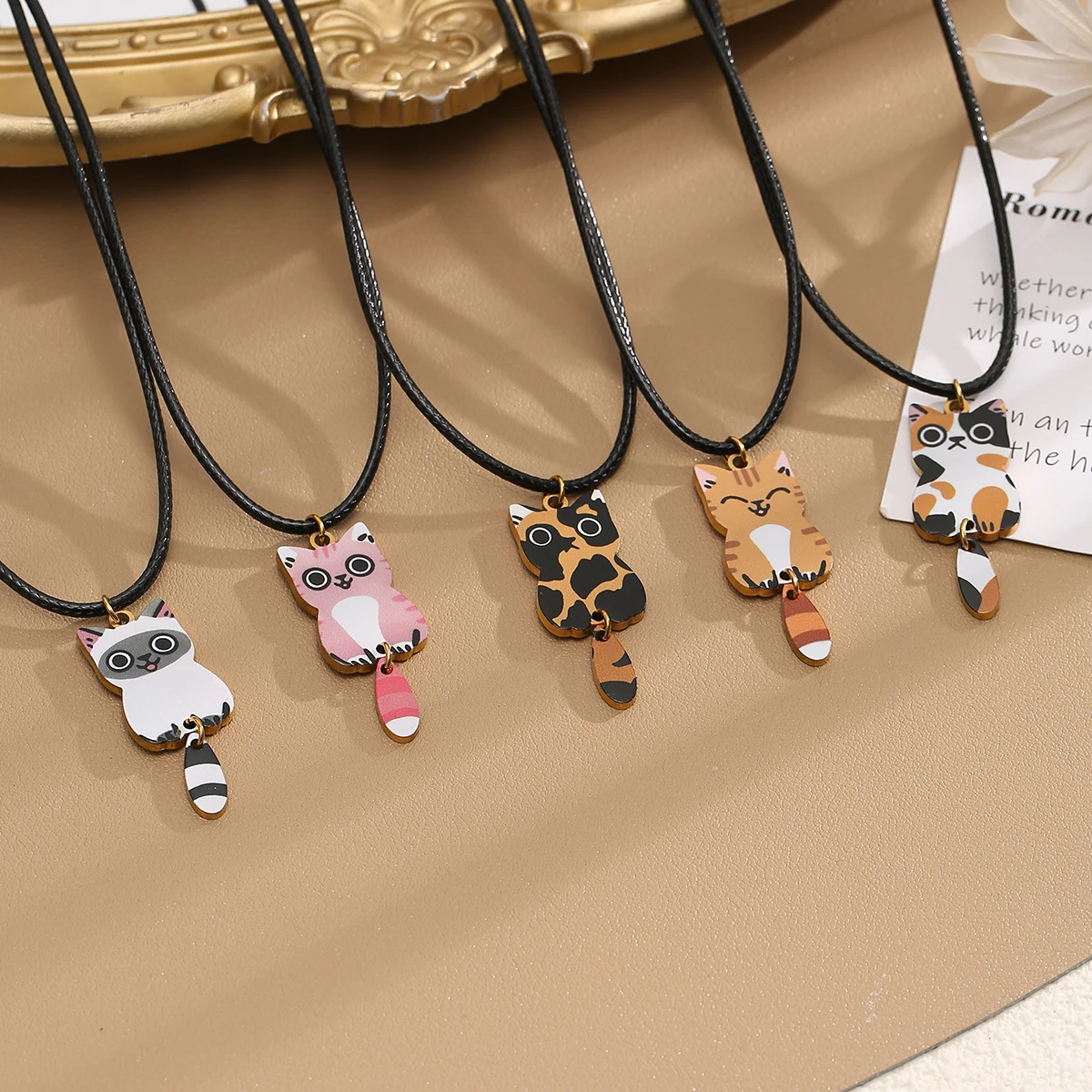 Cartoon Stainless Steel Siamese Cat Pendant Necklace For Women's Vintage Fashion 2026 New Choker Neck Jewelry Decoration