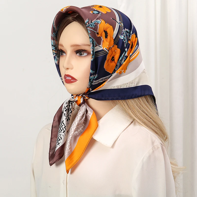 Fashion 70*70CM Women Print Satin Silk Square Scarf Shawl Design Luxury Lady Sun Protection Headscarf Versatile Wrap Bandana