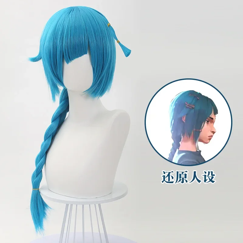 Game LOL Anime Arcane Jinx Cosplay Wig Short Blue Braid Hair Resistant Synthetic Hair Jinx Juvenile Women Party Wigs