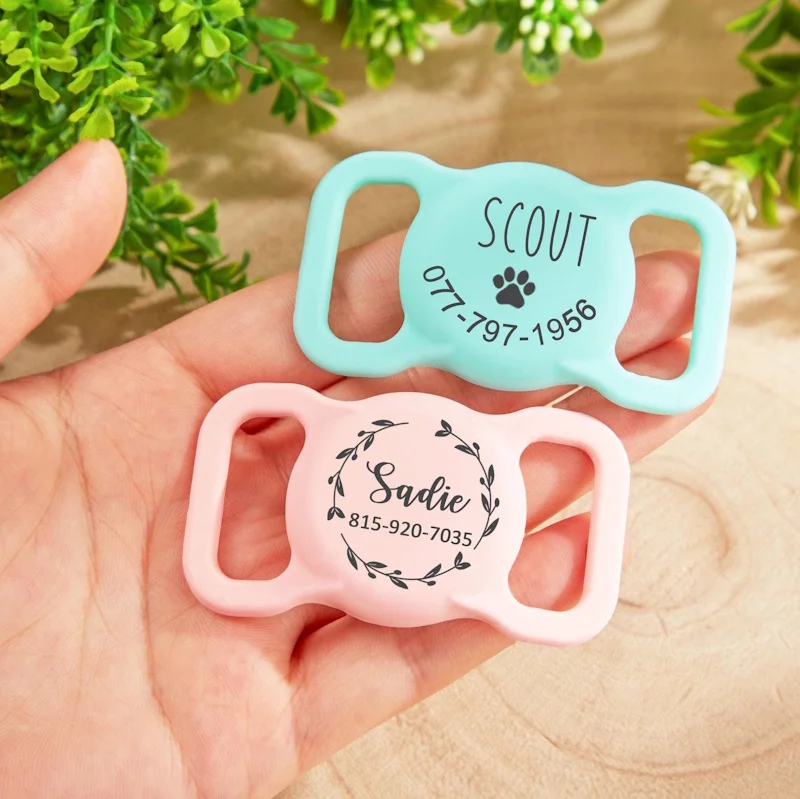 Étui personnalisé pour AirTag avec nom d'animal : Housse de collier pour chien en silicone gravée, étiquette d'identification personnalisée avec nom et numéro de téléphone