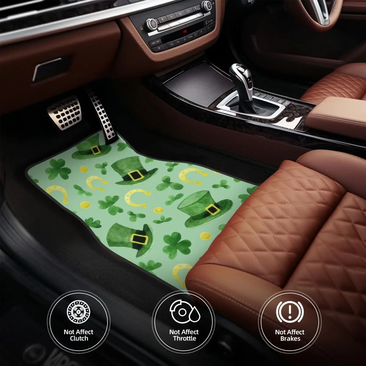 Saint Patricks Day Four Leaf Clover Automotive Floor Mats for Cars Universal Fit Full Set Car Floor Mats Non-Slip