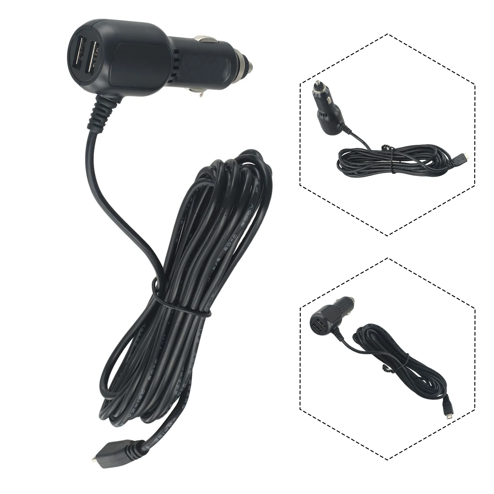 For Dash Cam For DVR Car USB Charger with 3.5m Power Cable for GPS Navigation Mirror Cam and Portable Detectors