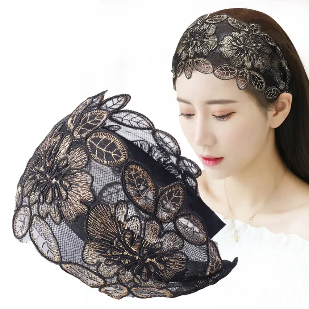 Elegant Wide Hook Flower Hair Hoop Head Band for Women Headwear Lace Flowers Headband Hairband Girls Hair Accessories Headdress