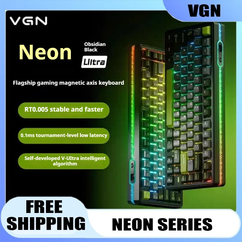 

New VGN Ultra Pro He Neon Series Three-Mode Wireless Bluetooth Magnetic Axis Gaming Gasket Hot-Swappable Rgb Mechanical Keyboar
