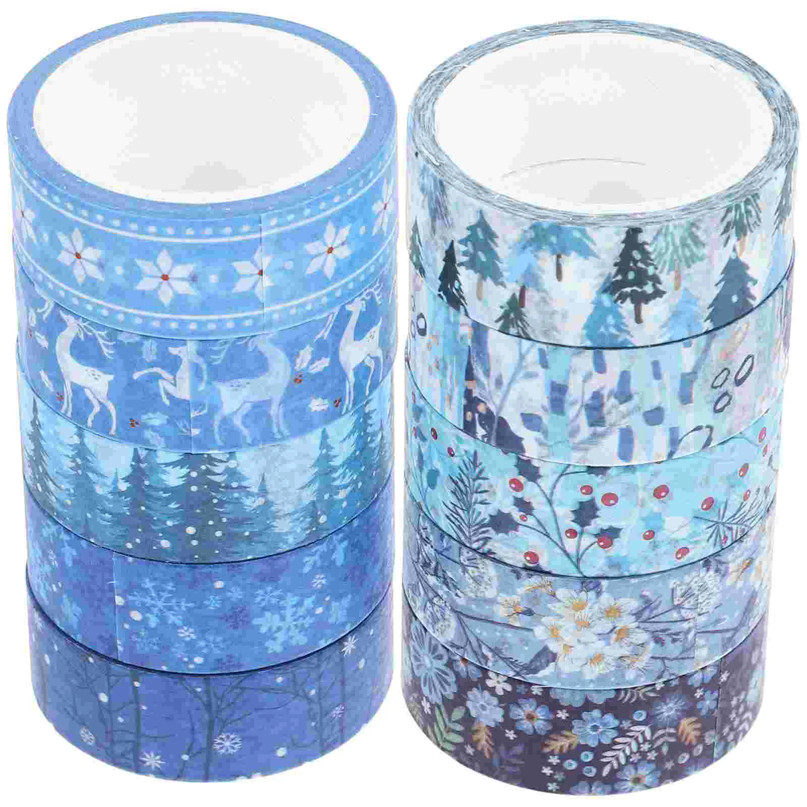 10 Rolls Winter Washi Tape Snowflake Christmas Handbook Holiday Decoration (10pcs) 5 Meters/roll Decorative Thin Student Use