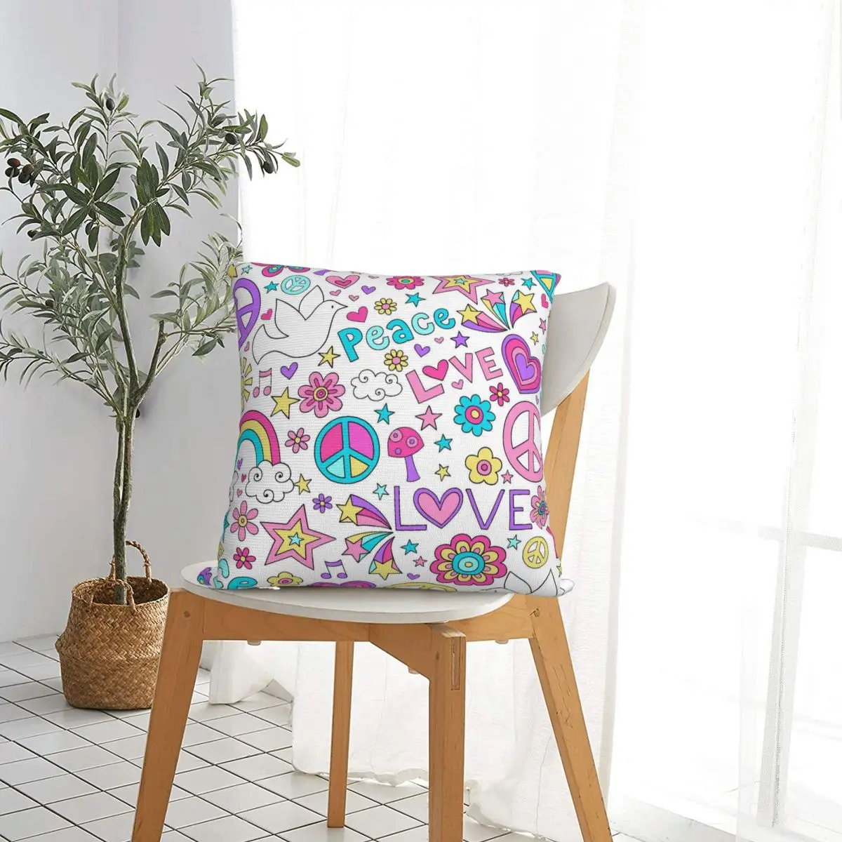 Cute Peace Foral Love Pattern Pillow Cases Cushion Covers Novelty Polyester Decor Pillowcase for Seat 40*40cm