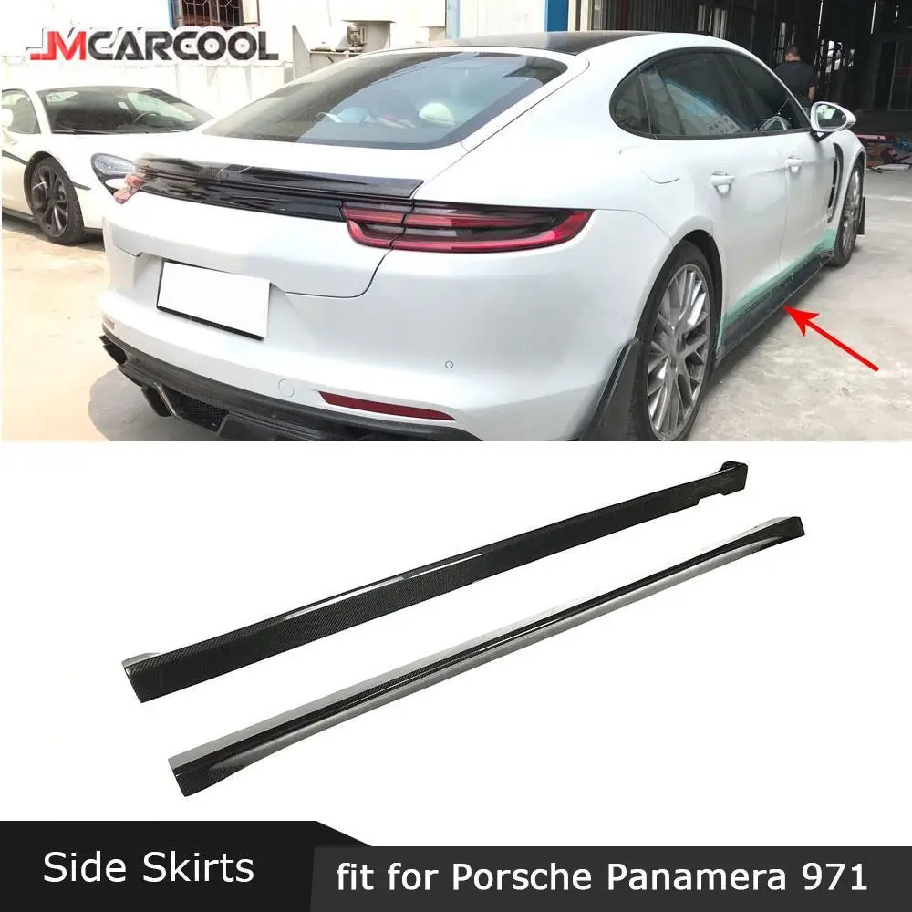 

2PCS Dry Carbon Fiber Car Side Skirts Lip Aprons For Porsche Panamera 971 2017 2018 2019 Side Bumper Splitter Winglet Wings