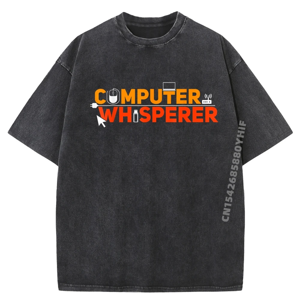 

Computer Whisperer It Professional Nerd Geek Lovers Black T Shirt Men Printed Short Sleeve Tee Vintage Washed T Shirt