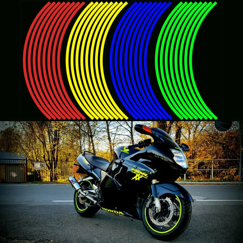 ملصقات إطار عجلة سيارة عاكسة ، شرائط حافة عاكسة ، شارات دراجة نارية لياماها كاواساكي ، 16 في كل مجموعة