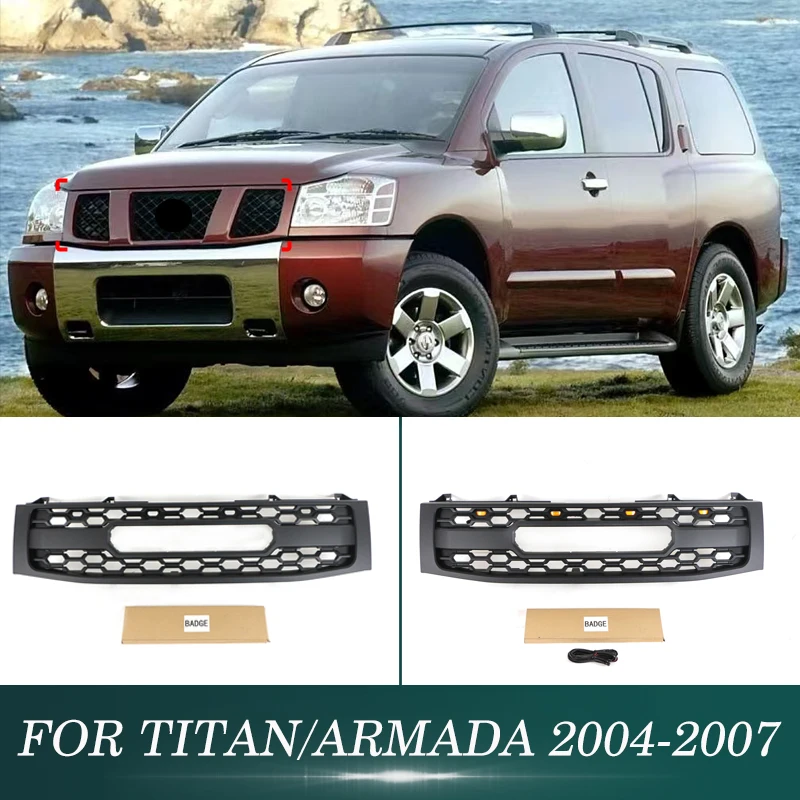 Auto Parts Front Grille W/Light Fits For 2004-2007 Nissan TITAN/Armada Upper Radiator Grill