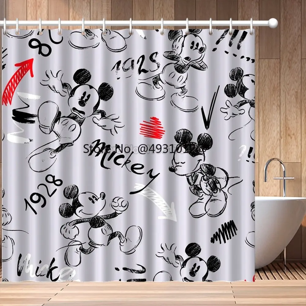 2023 Christmas Gift Disney Mickey Mouse Shower Curtains Waterproof Bath Curtain Bathroom Polyester 3D Girls Boys Cartoon Drapes