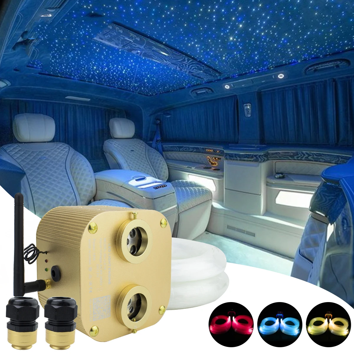 Double Head 20W RGBW Twinkle Starry Sky Car Star Ceiling Light Smartapp Music  Fiber Optic Star Car Roof Star Ceiling Light Kit