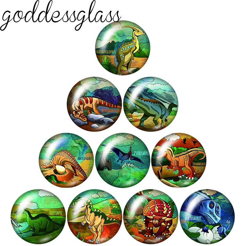 New Cartoon Dinosaur Tyrannosaurus Rex 10pcs mix 12mm/18mm/20mm/25mm Round photo glass cabochon demo flat back Making findings