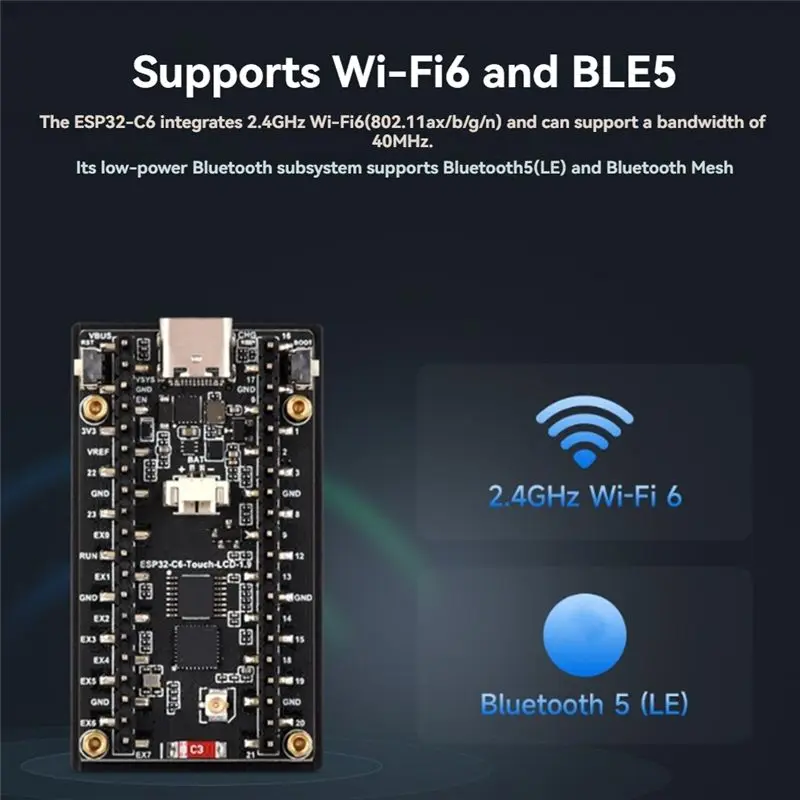 ABKQ-ESP32 C6 Developer's Board With 1.9 Inch Display, 172X320 Pixels, SD Card Facility, RGB LED, And Six-Axis Sensor QMI8658