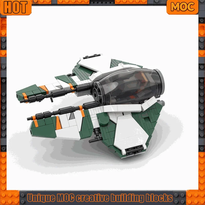 380PCS MOC Green Space Interceptor Model Custom Building Blocks Set Galaxy Fighter Spaceship DIY Assembly Toy Collection Gifts