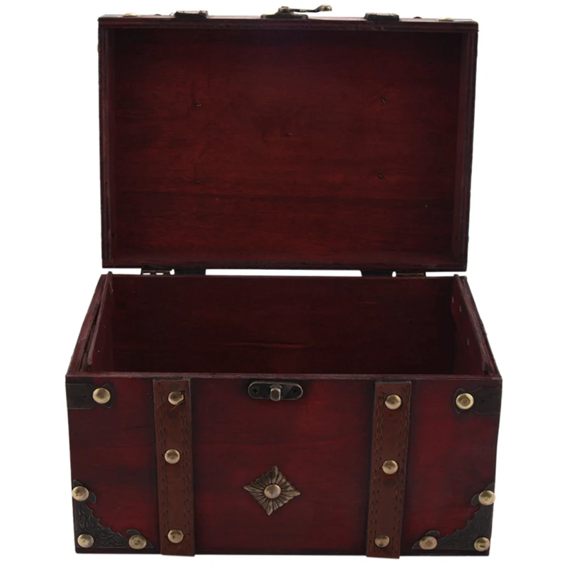 3X Retro Treasure Chest Vintage Wooden Storage Box Antique Style Jewelry Organizer For Jewelry Box Trinket Box Big