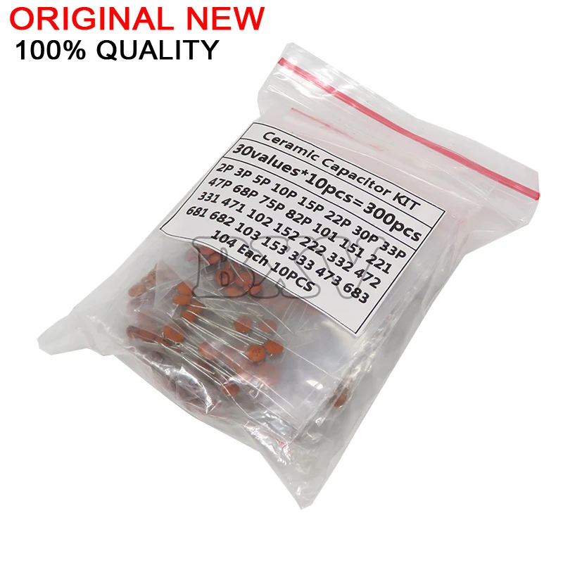 300PCS=30 Kinds Ceramic Capacitor 2PF-0.1UF Component Diy Samples Kit New